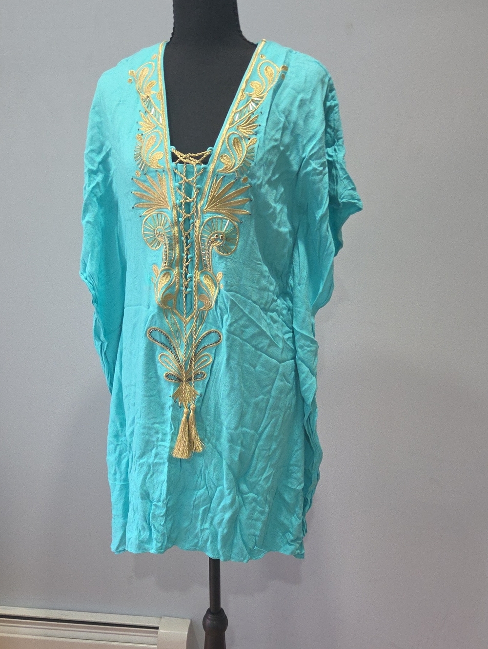 Lilly Pulitzer Aqua Tunic with Gold Embroidery